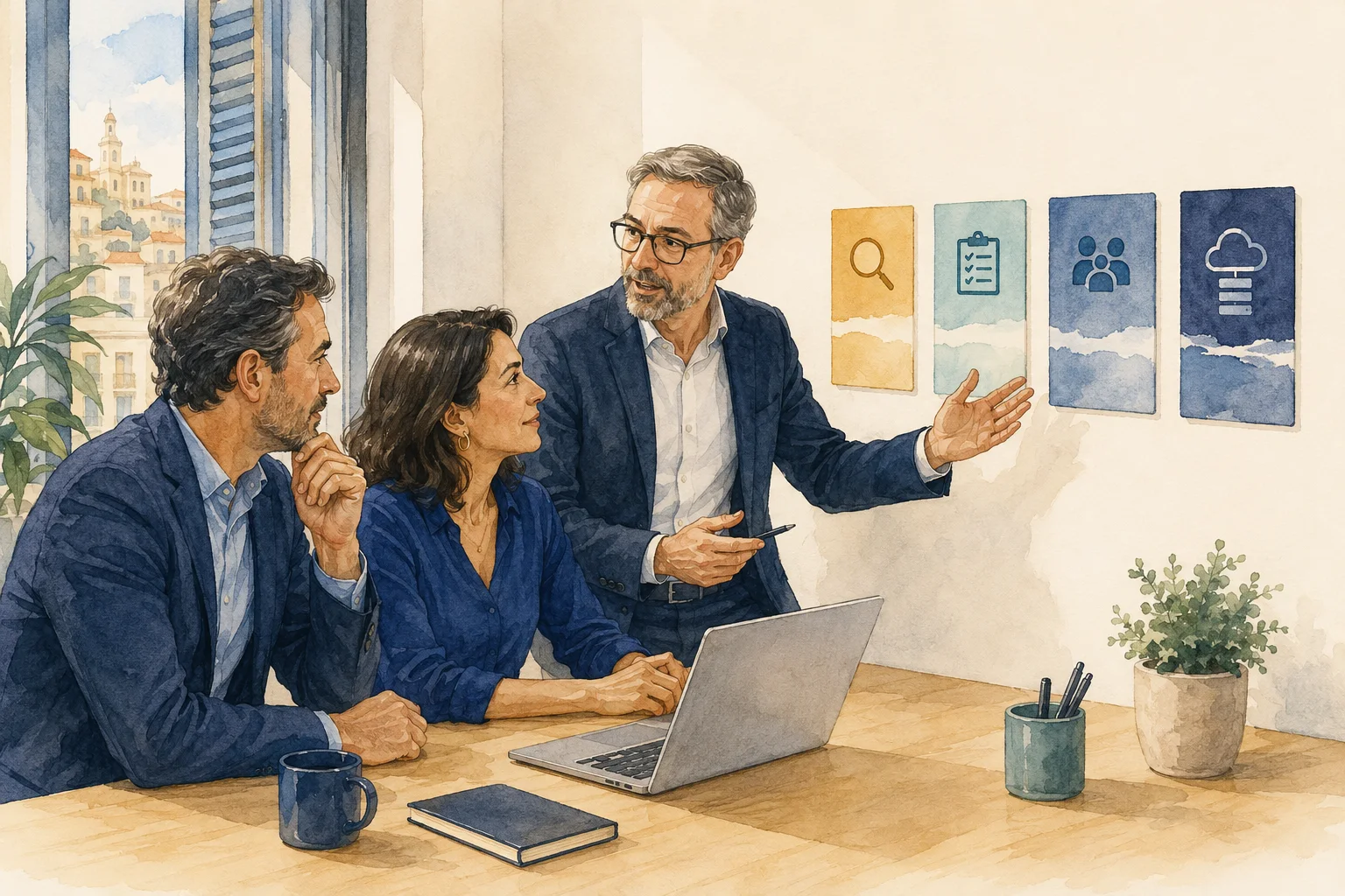 Consultant guiding a client team from opportunity to implementation