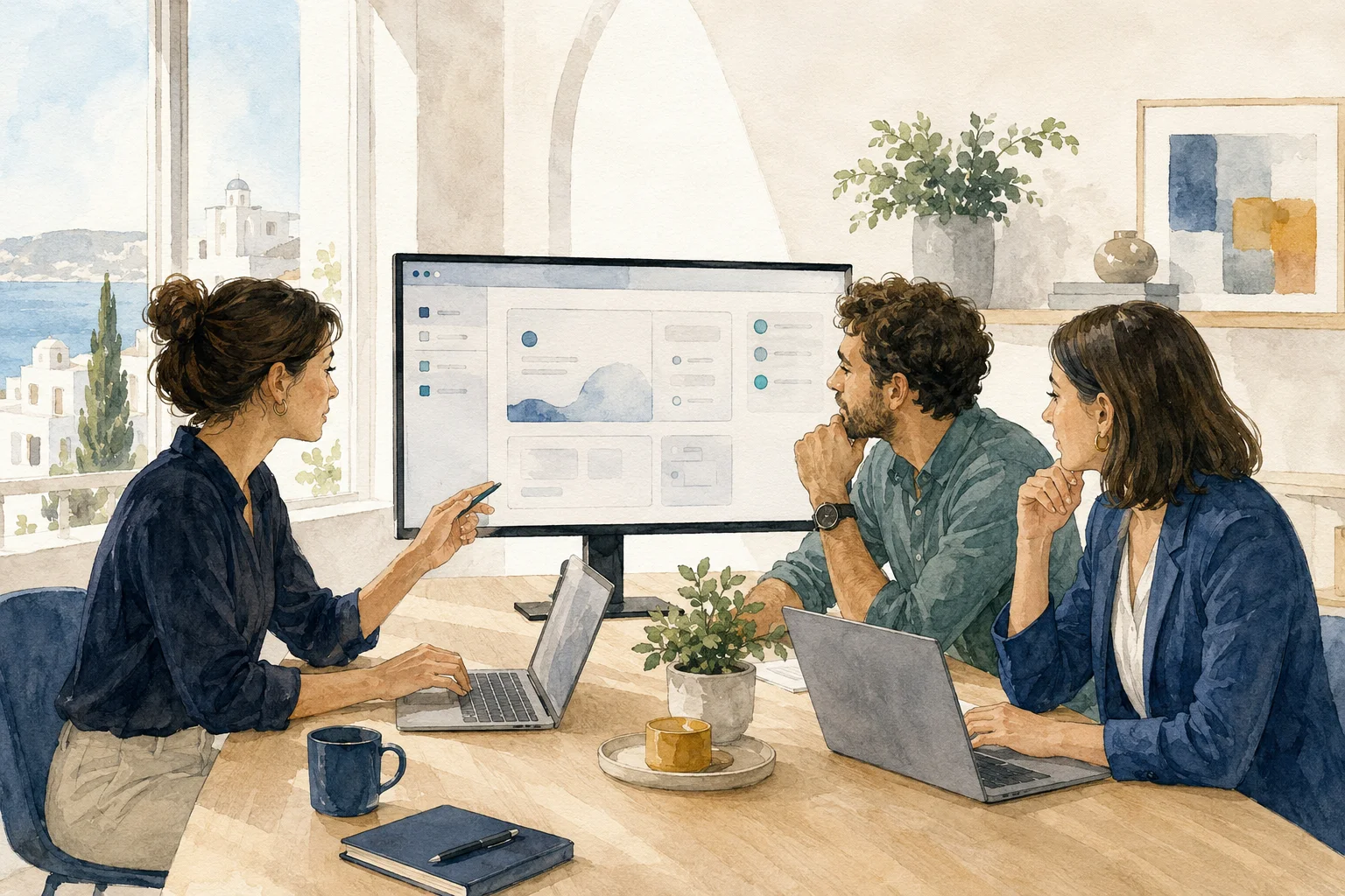 Human team reviewing and deciding on work assisted by Artificial Intelligence